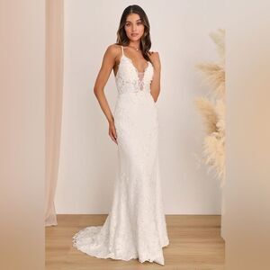 Lulus Luxe Enchanting Eternity Ivory Pearl Lace-Up Backless Maxi Dress